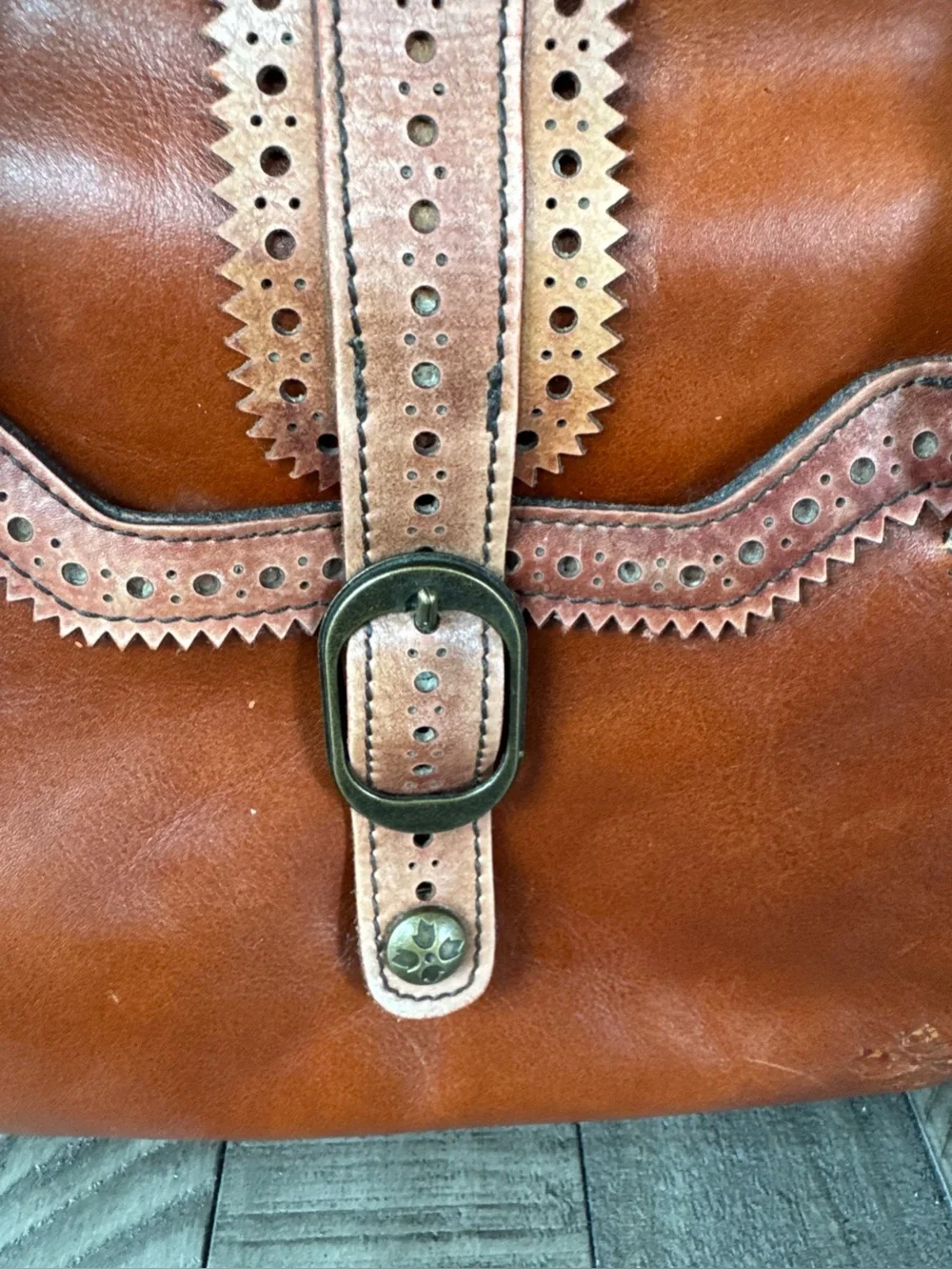 Vintage Patricia Nash Cognac Leather Frame Satchel - Shoulder Bag Purse